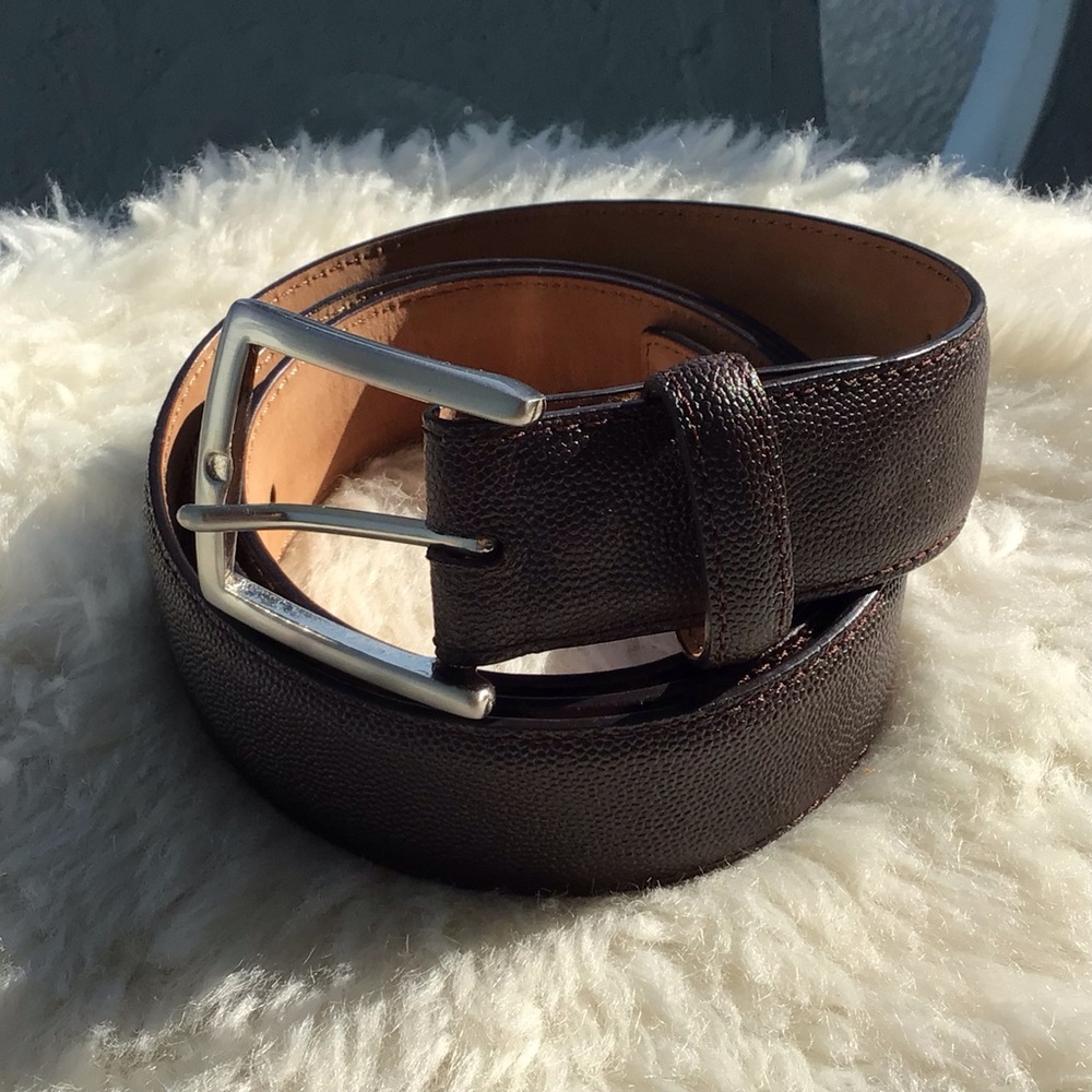 W. Kleinberg Exotic Karung Pebbled Leather Men’s Dress Belt with Nickel Buckle